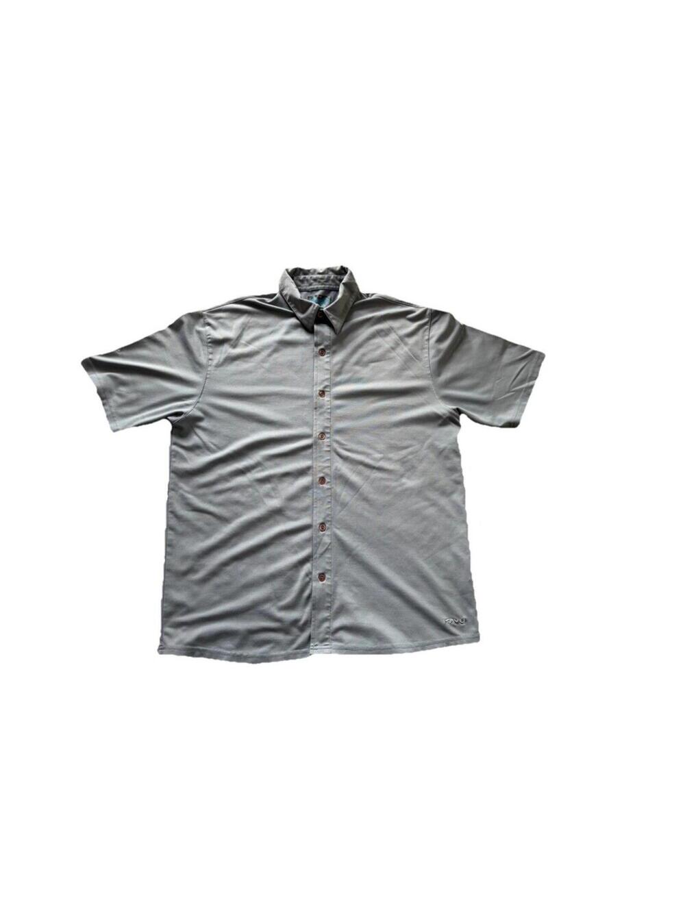 Kavu Men's Short Sleeve Button-Up Shirt Stretch Blue/ Grey M Medium